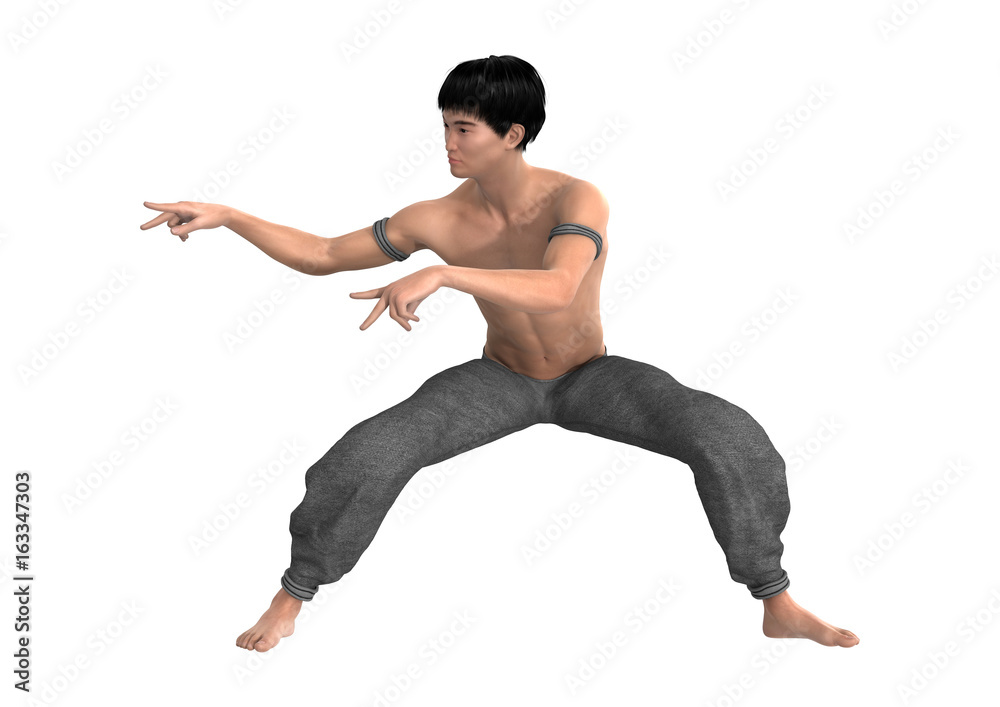 3D Rendering Fighting Monk on White 3D Rendering Fighting Monk on White
