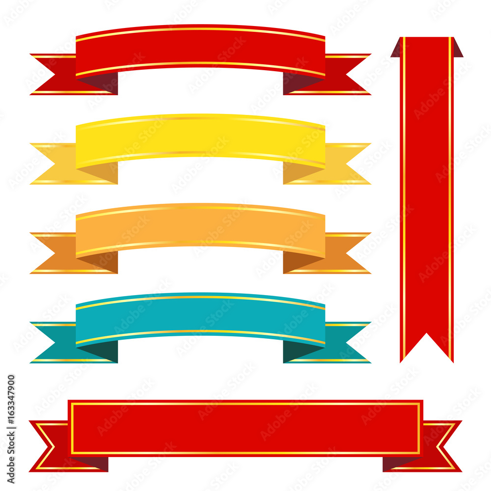 Set of ribbon banners with gold stripes Set of ribbon banners with gold stripes