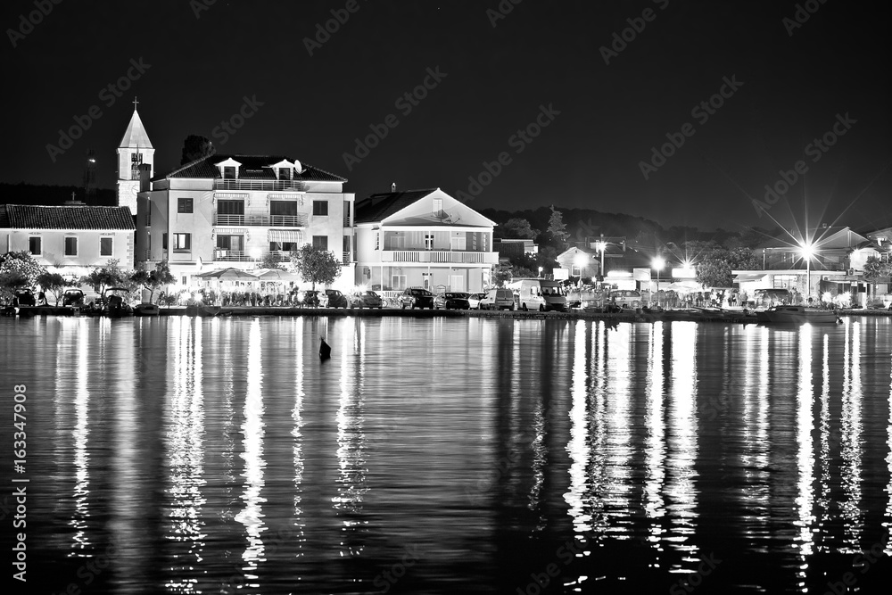 Sukosan Adriatic village evening black and white view,
