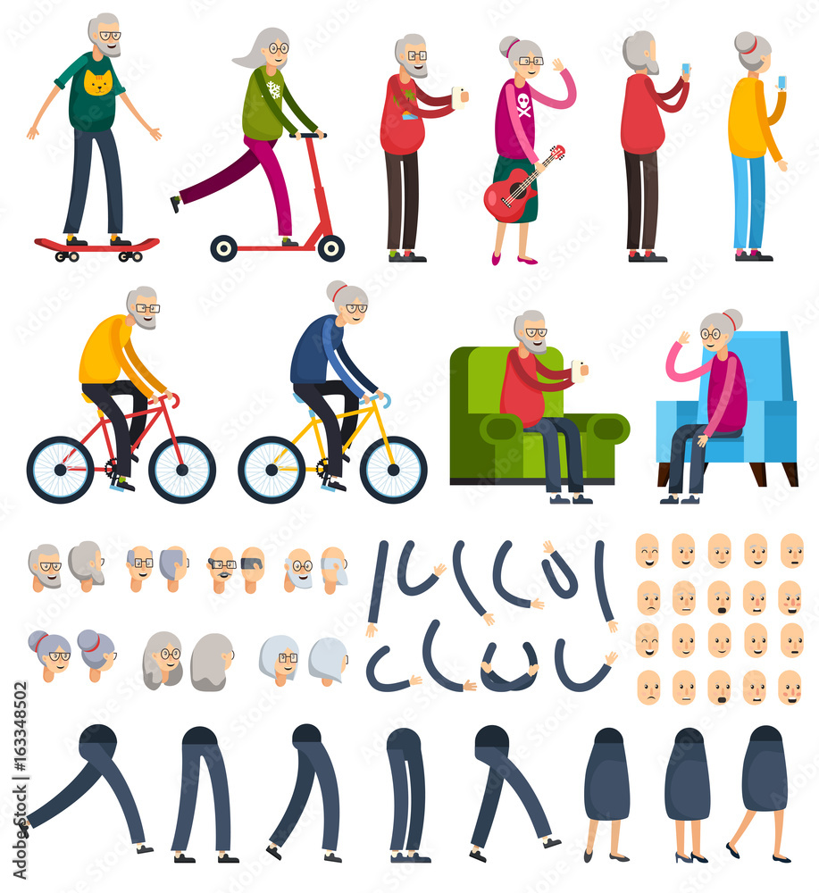 Elderly People Orthogonal Constructor Icons