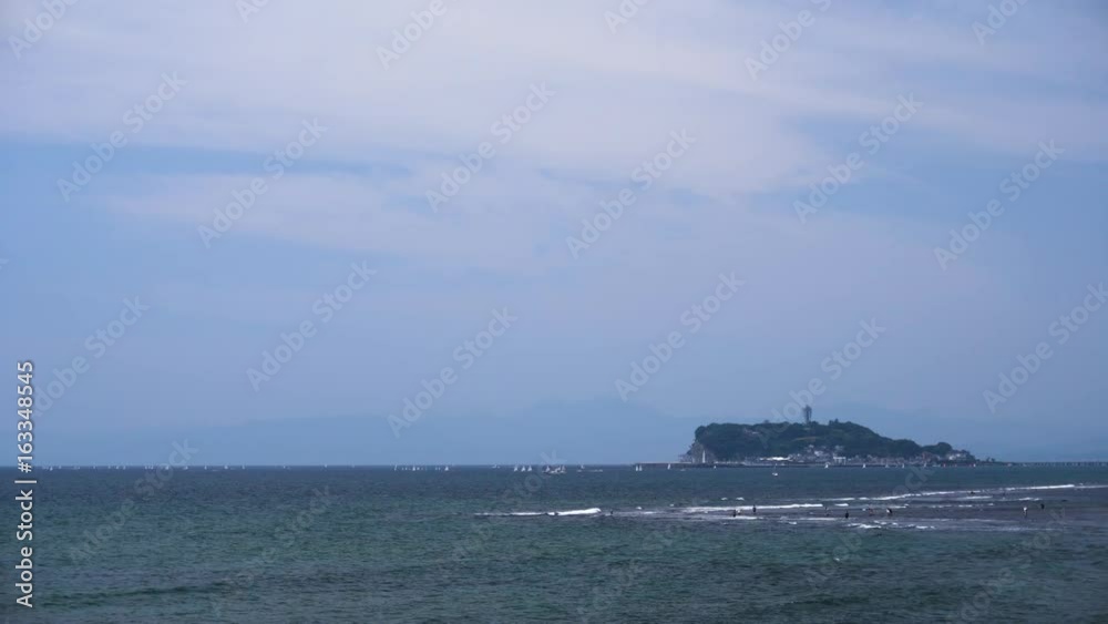 Enoshima island morning view form Inamuragasaki, Kanagawa Prefecture, Japan Enoshima island morning view form Inamuragasaki, Kanagawa Prefecture, Japan