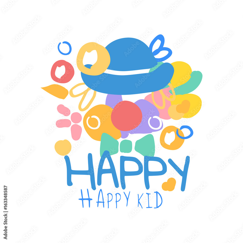 Happy, happy kid logo template colorful hand drawn vector Illustration