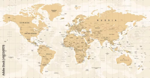 Obraz Mapa świata Vintage wektor. Szczegółowa ilustracja mapy świata