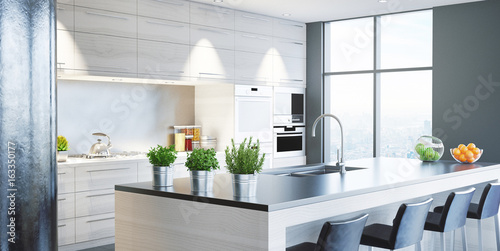 Cucina nuova moderna, arredamento casa, 3d render photo