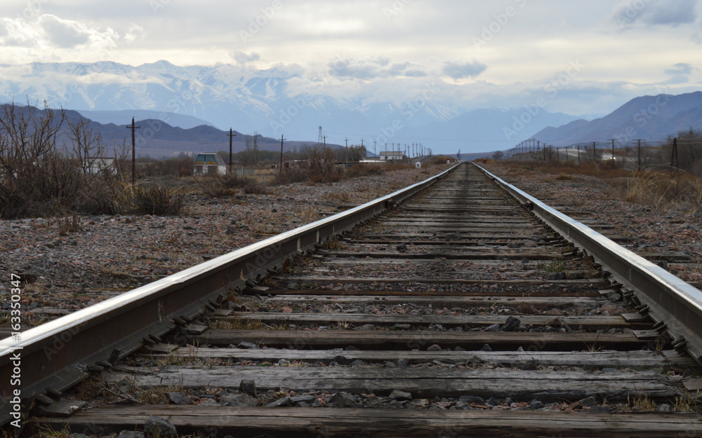 Kyrgyzstan close up train rails Kyrgyzstan close up train rails