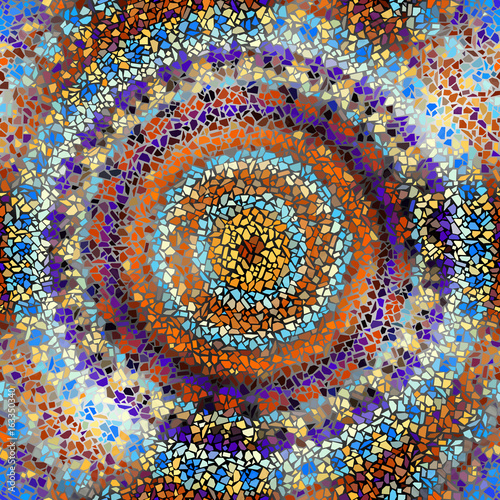 Seamless background pattern. Decorative round mosaic art pattern.
