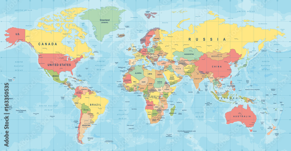 Naklejka Wektor mapa świata. Szczegółowa ilustracja mapy świata