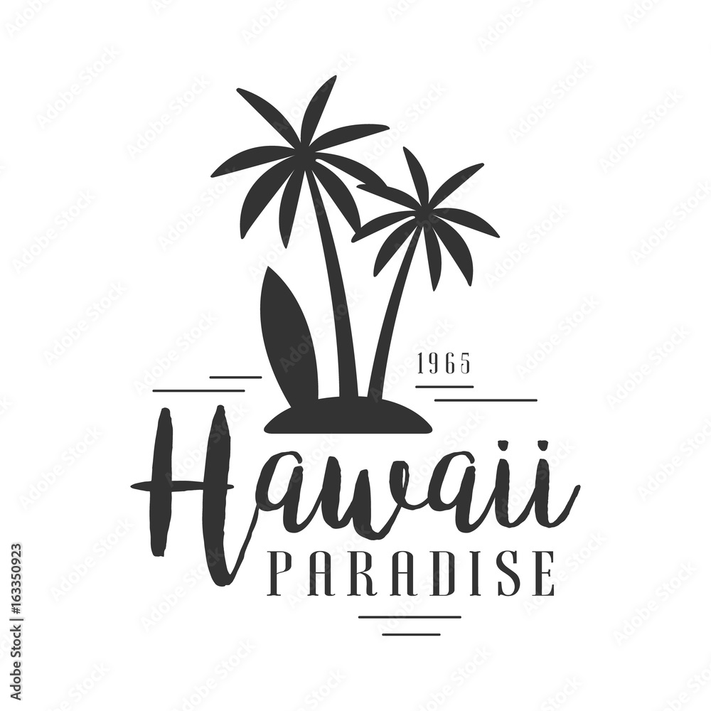 Hawaii paradise, since 1965 logo template, black and white vector ...
