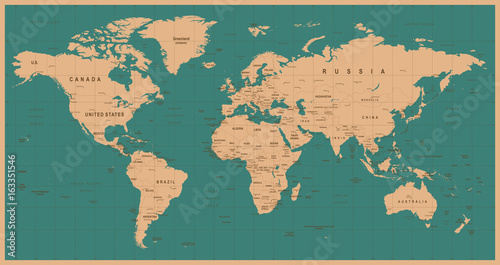 World Map Vector Vintage. Detailed illustration of worldmap