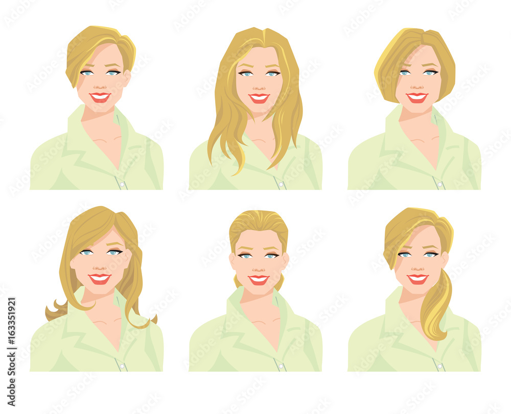 vector illustration of young woman's face with different hair style on white background vector illustration of young woman's face with different hair style on white background
