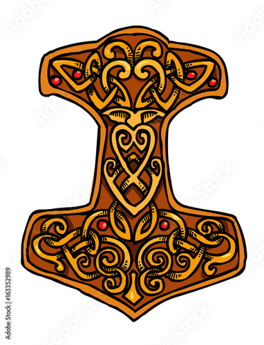 Cartoon image of Thor Hammer Icon. An artistic freehand picture.