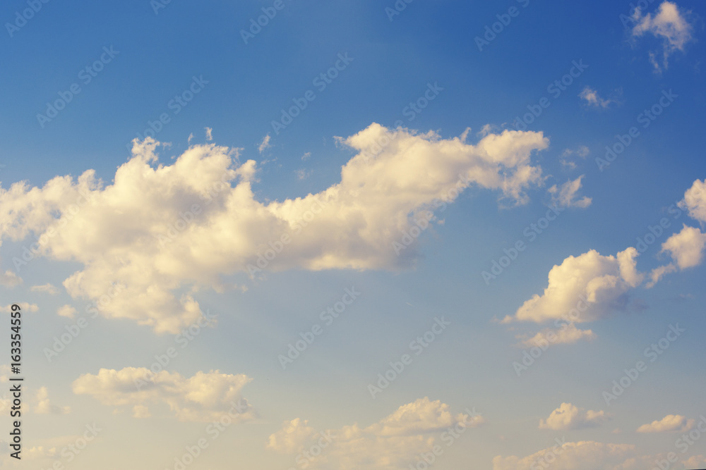 Blue sky with white clouds closeup natural
