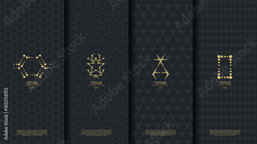 Islamic pattern concept template with gold vintage logo in dark background vector design