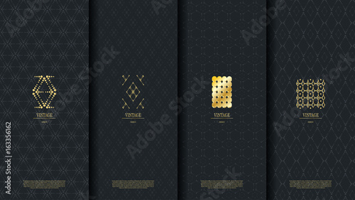 Islamic pattern element concept template with gold vintage logo in dark background vector design
