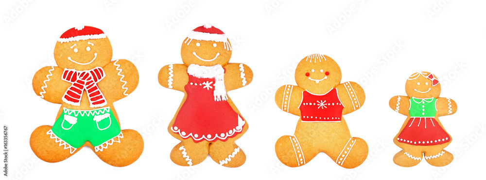 Tasty Christmas cookies for family on white background