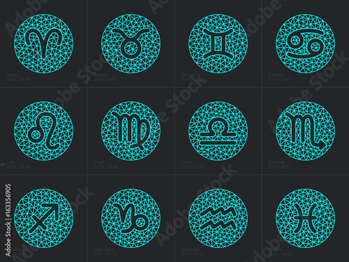 Set round zodiac icons