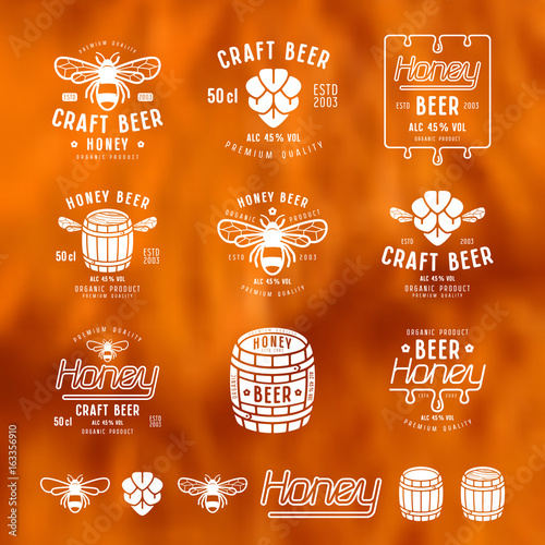 Set of honey beer labels and badges