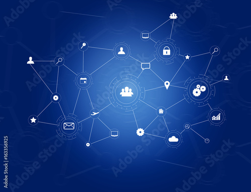 Wallpaper Mural Business network connection displayed on a futuristic interface with technology icon - Worldwide business concept Torontodigital.ca