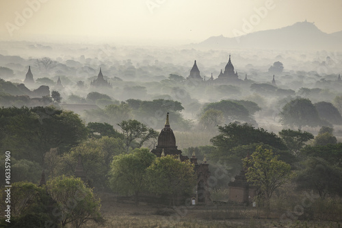Bagan morning temples in Smoke
