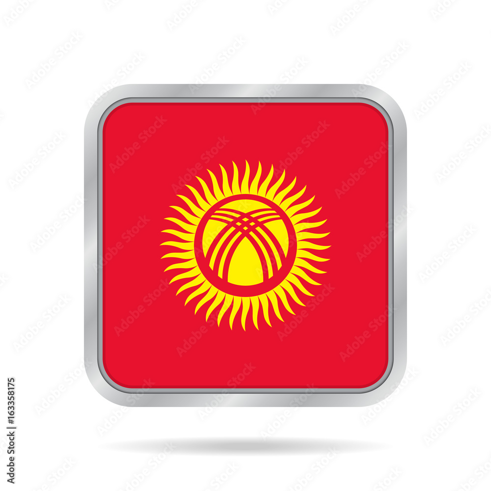 Flag of Kyrgyzstan. Metallic gray square button. Flag of Kyrgyzstan. Metallic gray square button.