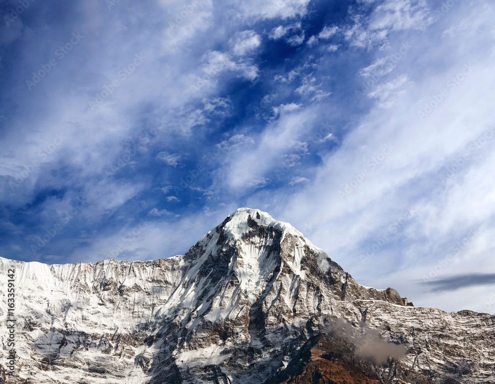 Mountain peak in Annapurna South range in Nepal Himalaya