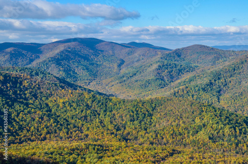 Old Rag Mountain view in Shenandoah  Virginia with yellow and golden orange foliage on forests