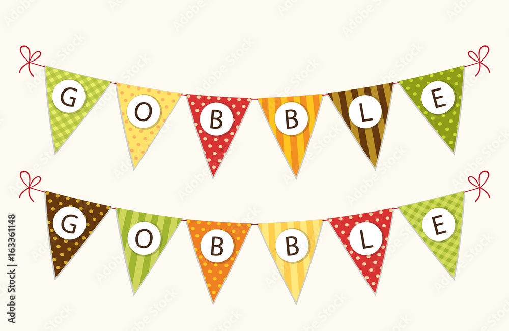 Cute Thanksgiving bunting flags with letters in traditional colors