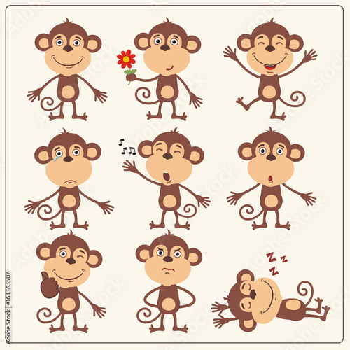 Canvas Print Funny monkey set in different poses