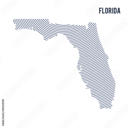 Vector abstract hatched map of of State of Florida with curve lines isolated on a white background.