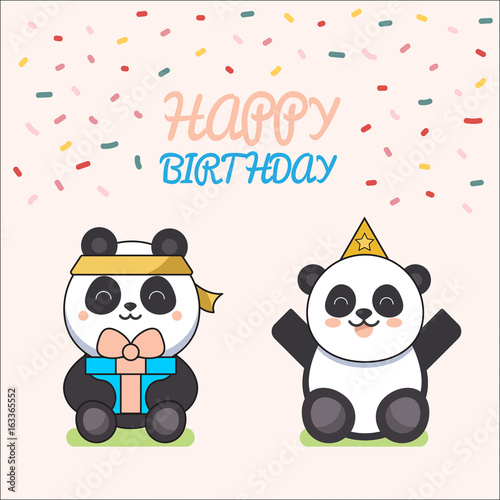 Cute animals poster. Cute Happy birthday greeting card for child fun cartoon style There are birthday gift funny animals © vectorcloud