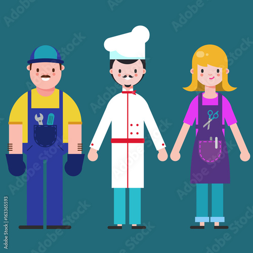 Set of people icons in flat style cook, mechanic, Barber..Vector illustration of people different professions