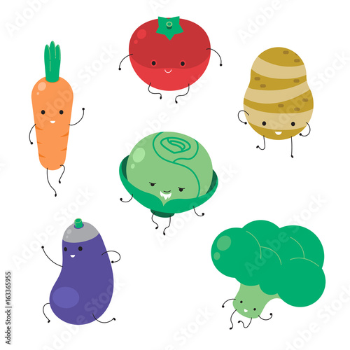 Cartoon vegetable. Funny vegetable face icon collection. Isolated on white background vector illustration