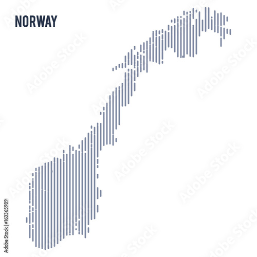 Vector abstract hatched map of Norway with vertical lines isolated on a white background.