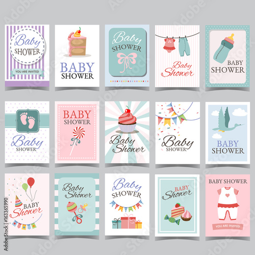 Baby shower card set for boy for girl Happy birthday party its a boy its a girl celebration greeting or invitation card poster