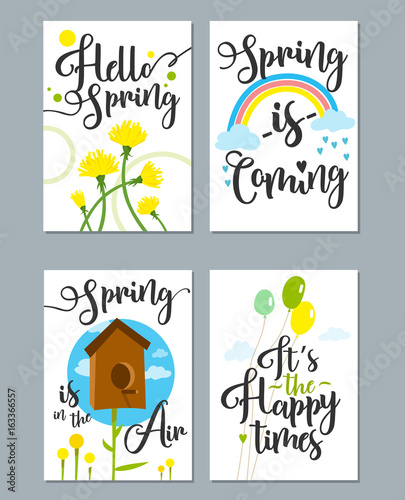 Spring card set with spring quotes  calligraphy  flowers.