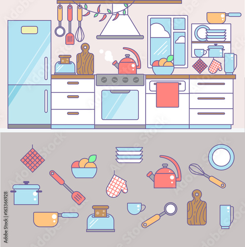 kitchen and cooking infographic elements including icons