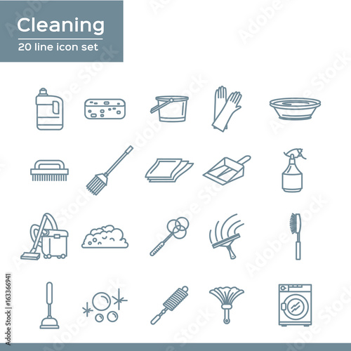 Simple Set of Cleaning Related Vector Line Icons. 20 line icon set