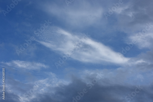 不思議なかたちの雲と青空「空想・雲のモンスターたち」隠れる、現れるなどのイメージ