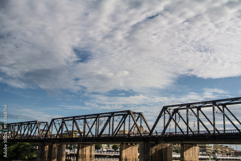 Beautiful clouds in the sky at Mae Klong river and railway bridge Ratchaburi province Thailand Beautiful clouds in the sky at Mae Klong river and railway bridge Ratchaburi province Thailand