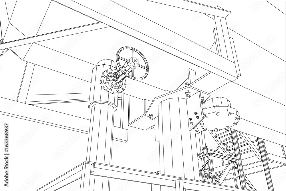Fototapeta premium Wire-frame Oil and Gas industrial equipment. Tracing illustration of 3d.