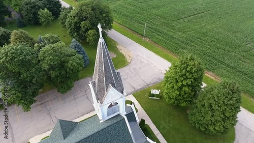 Aerial orbit of a vintage historic church