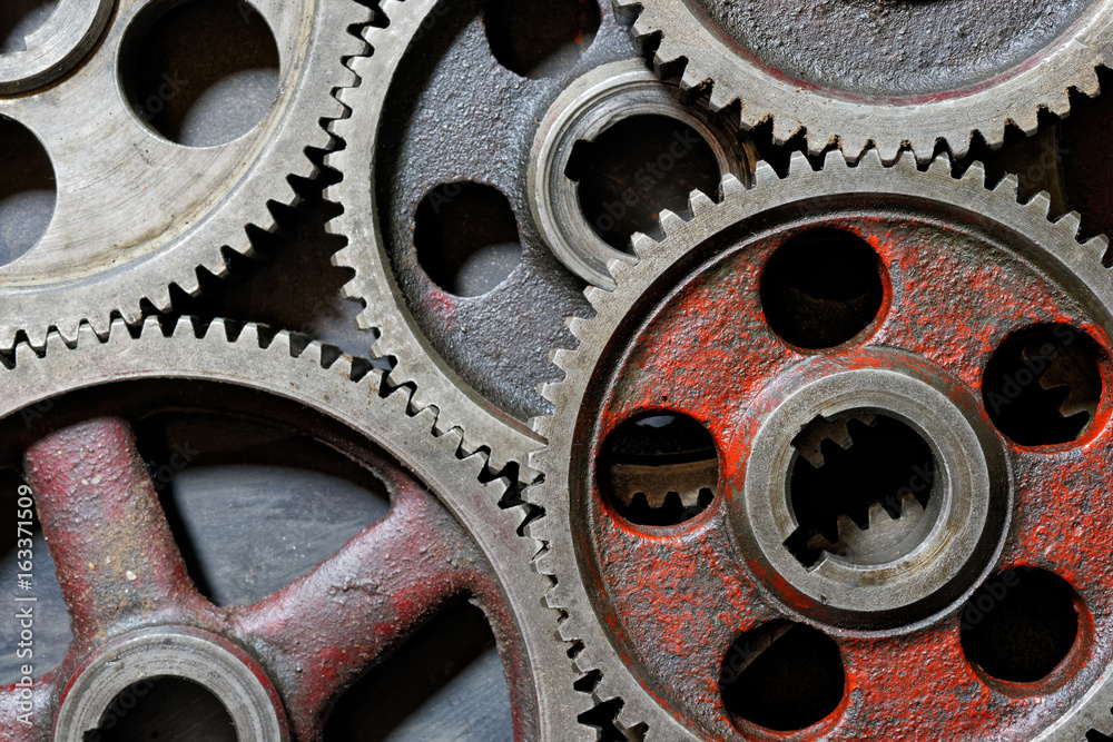 Group of old steel cogwheels Group of old steel cogwheels