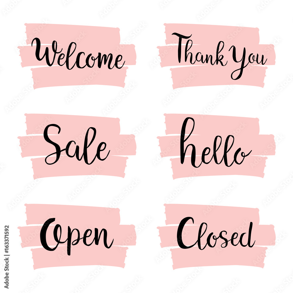 Set of hand drawn watercolor labels and badges for shopping sale, discounts, e-commerce. Shopping Calligraphy Brush lettering with pink hand drawn brush background banner collection. Set of hand drawn watercolor labels and badges for shopping sale, discounts, e-commerce. Shopping Calligraphy Brush lettering with pink hand drawn brush background banner collection.