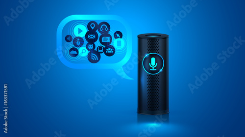 Smart speaker with voice control. Voice control of your smart home. Smart speaker reports the news, plays music, answers questions. VECTOR.