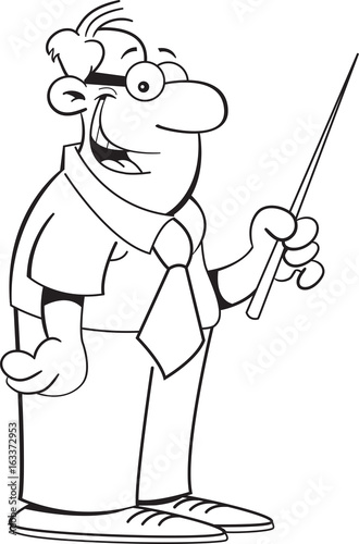 Black and white illustration of a man holding a pointer.