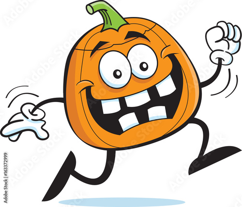 Cartoon illustration of a running pumpkin.