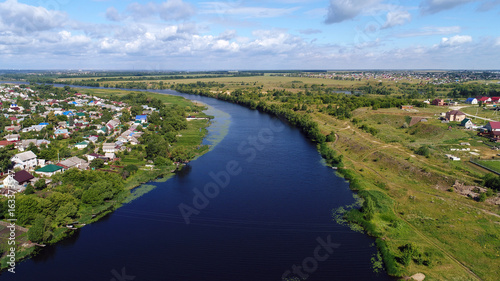 Top view of river Matyra and Gruazy town in Russia