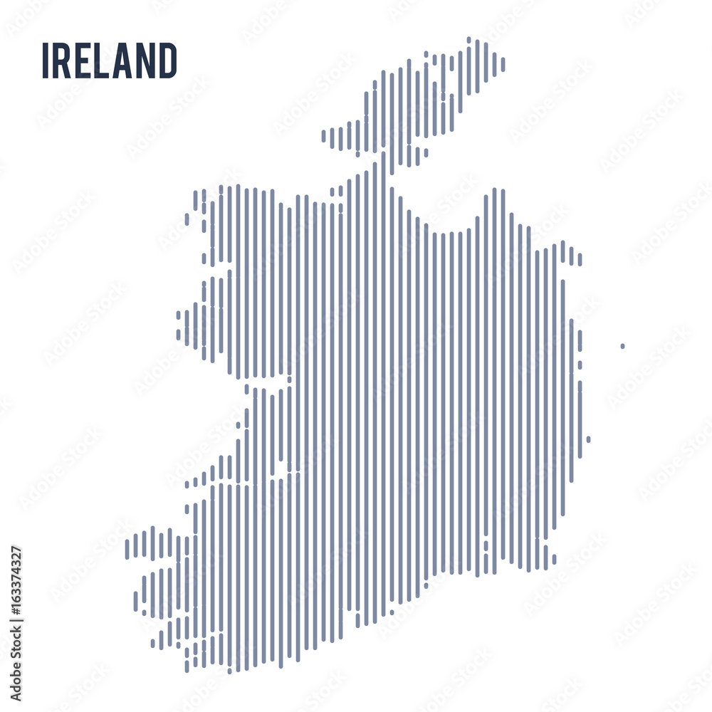 Fototapeta Vector abstract hatched map of Ireland with vertical lines isolated on a white background.