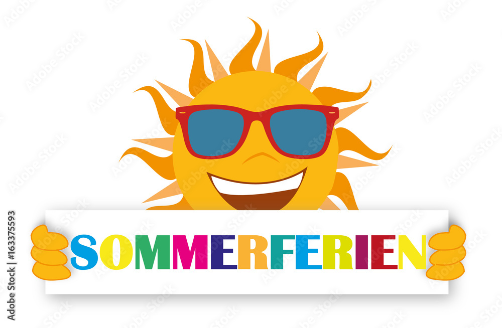 Sommerferien bunter Banner mit lachender Sonne