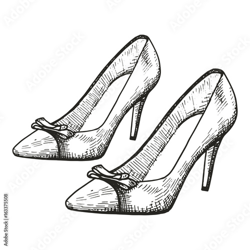 Women's high-heeled shoes pattern. Sketch vector illustration